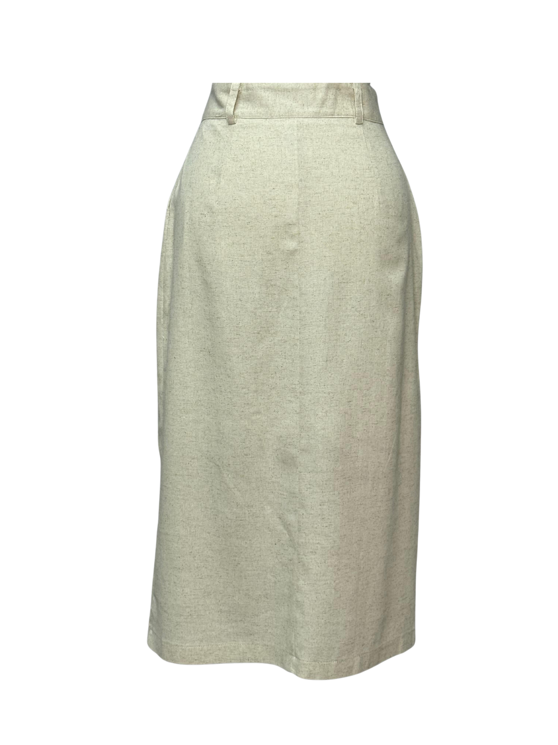 SAIA MIDI DE LINHO COM BOTAO E FENDA - CRÚ 3 SAIA MIDI DE LINHO COM BOTAO E FENDA - CRÚ - Imagem 3