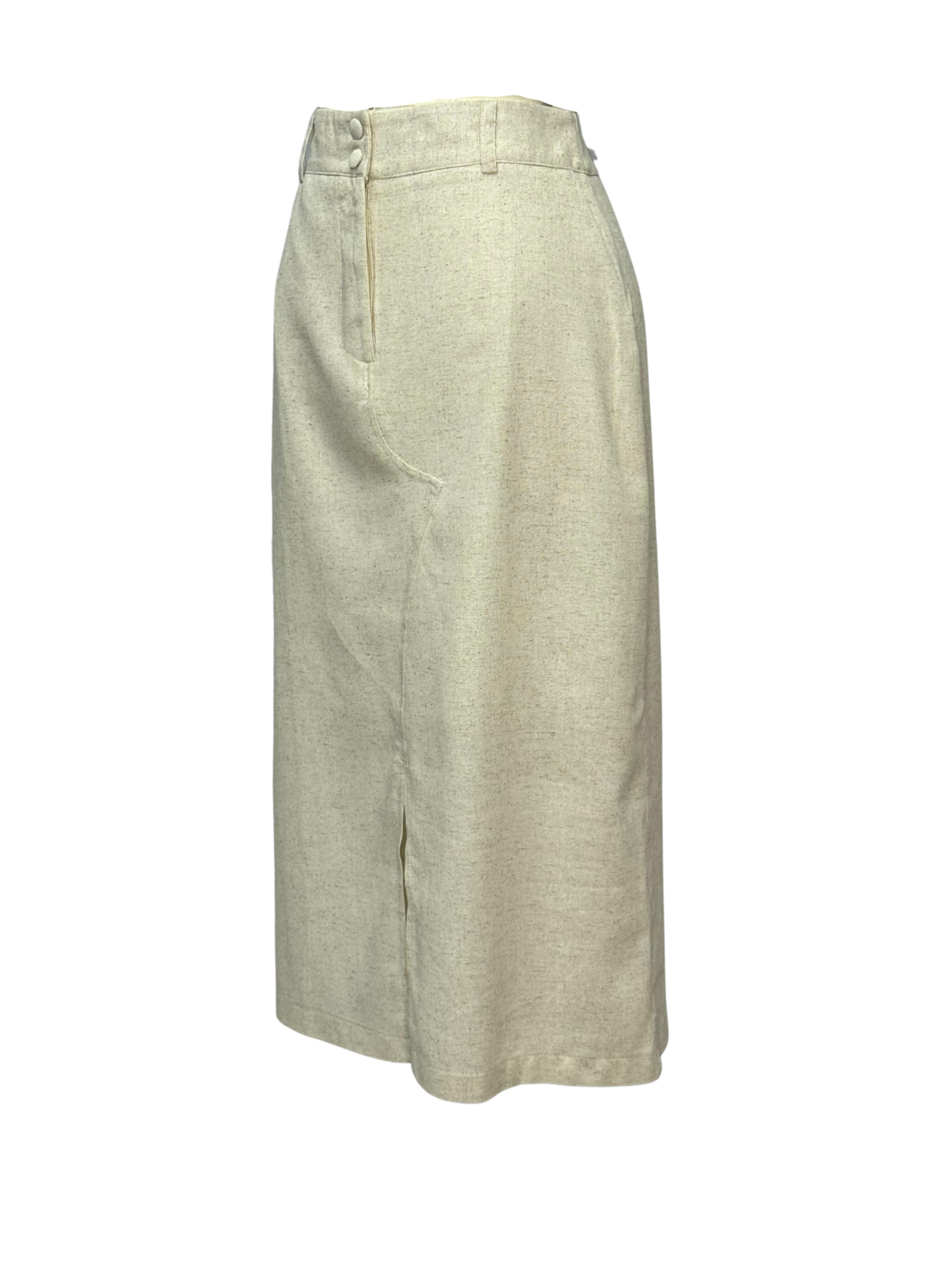 SAIA MIDI DE LINHO COM BOTAO E FENDA - CRÚ 4 SAIA MIDI DE LINHO COM BOTAO E FENDA - CRÚ - Imagem 4