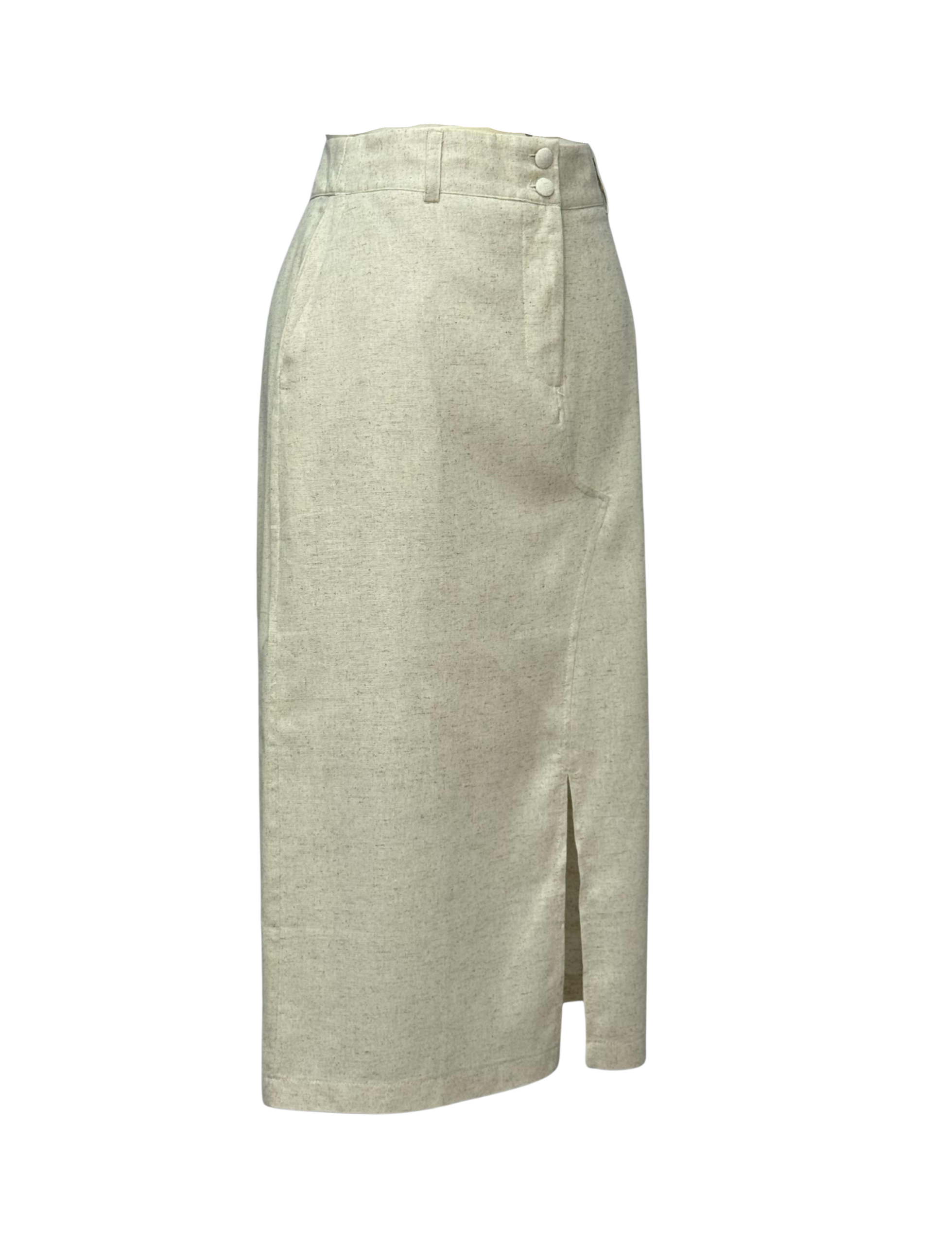 SAIA MIDI DE LINHO COM BOTAO E FENDA - CRÚ 2 SAIA MIDI DE LINHO COM BOTAO E FENDA - CRÚ - Imagem 2