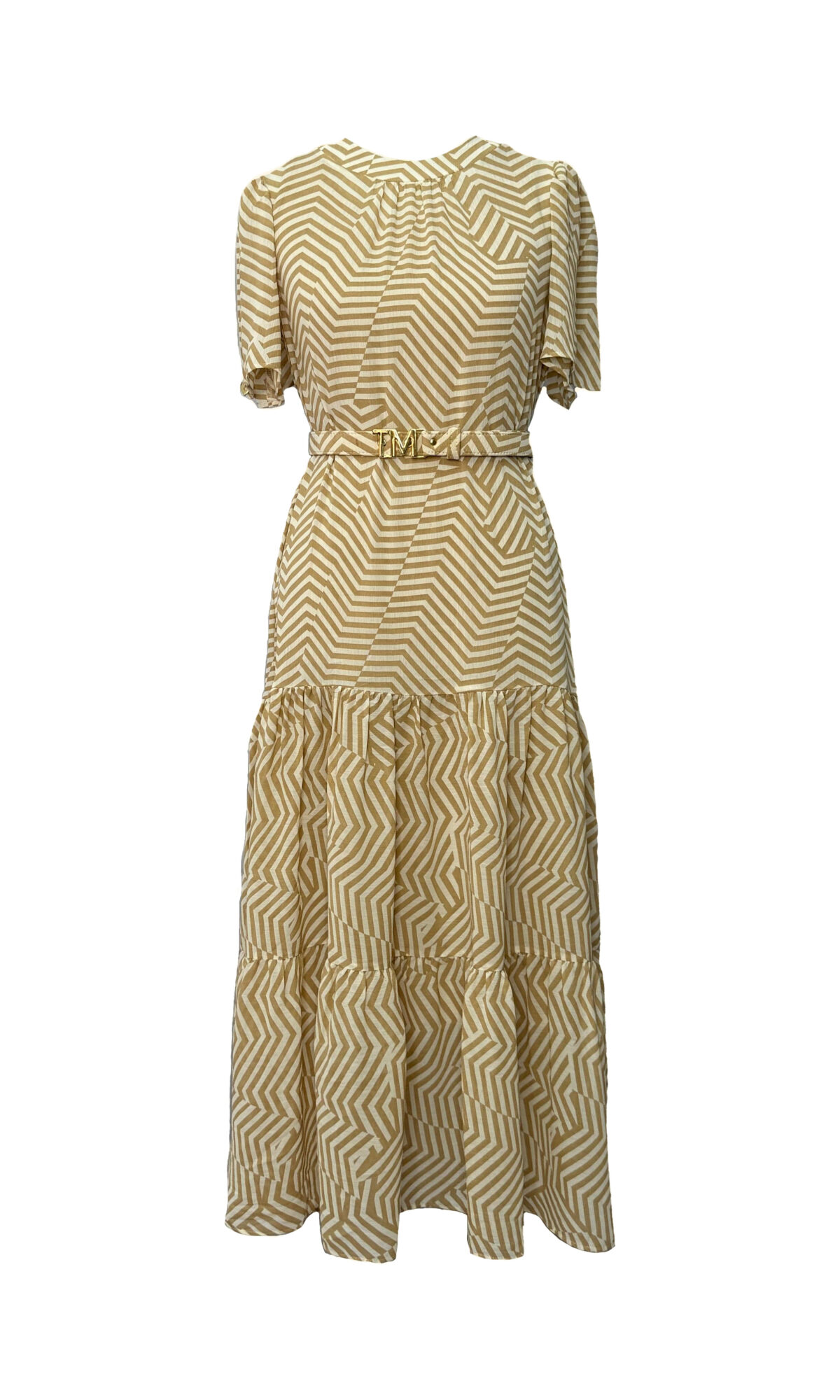 VESTIDO MIDI COM SAIA FRANZIDA - BEGE