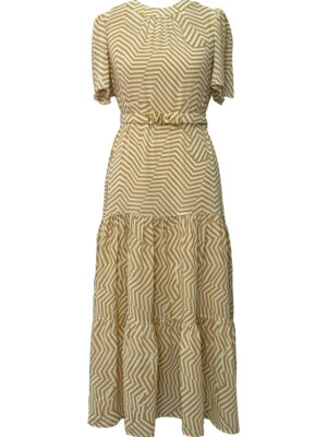 VESTIDO MIDI COM SAIA FRANZIDA - BEGE