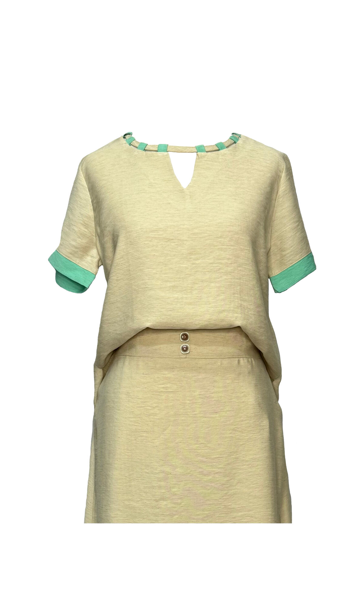 CONJUNTO COM SAIA ALFAIATARIA LINHO VERDE/AREIA - Imagem 4