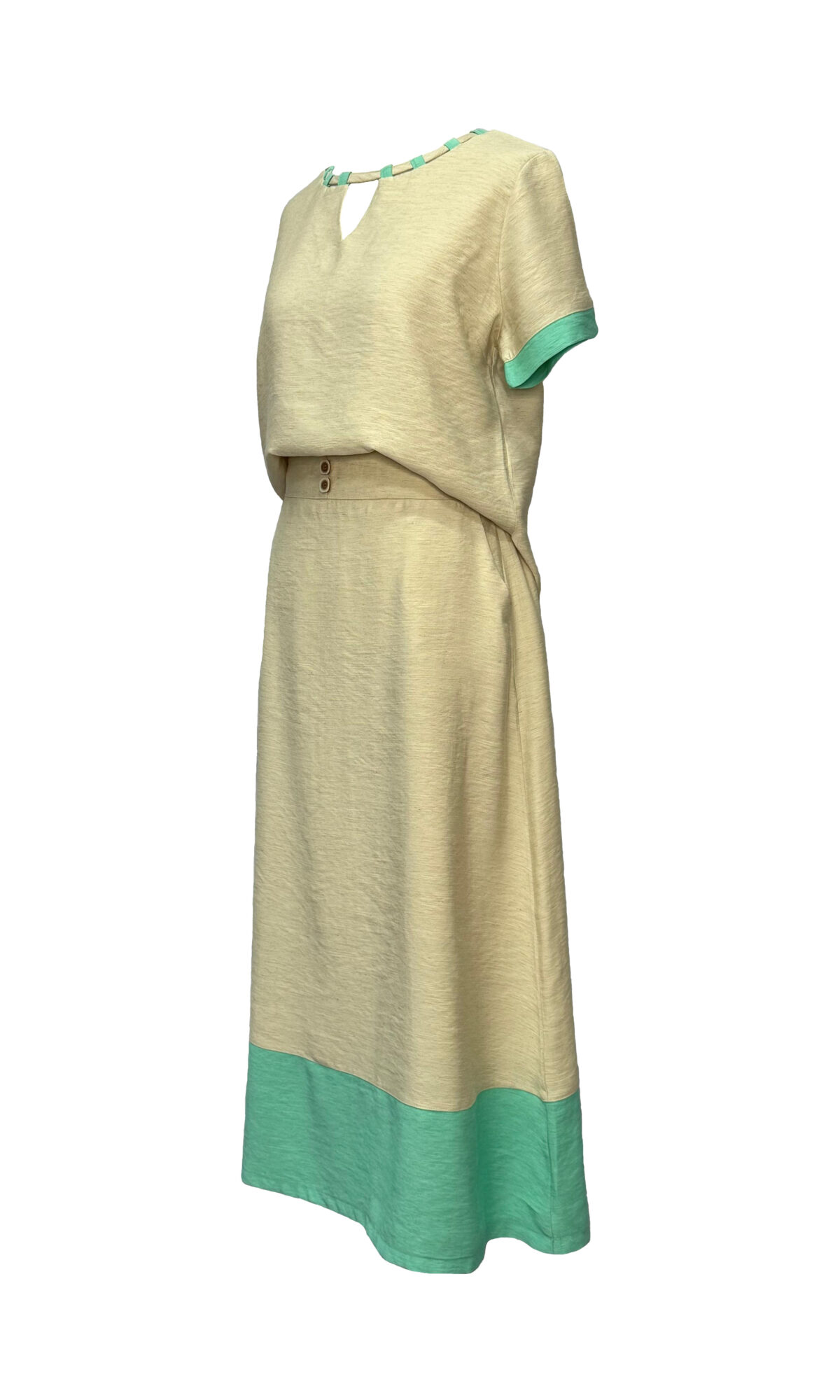 CONJUNTO COM SAIA ALFAIATARIA LINHO VERDE/AREIA - Imagem 2