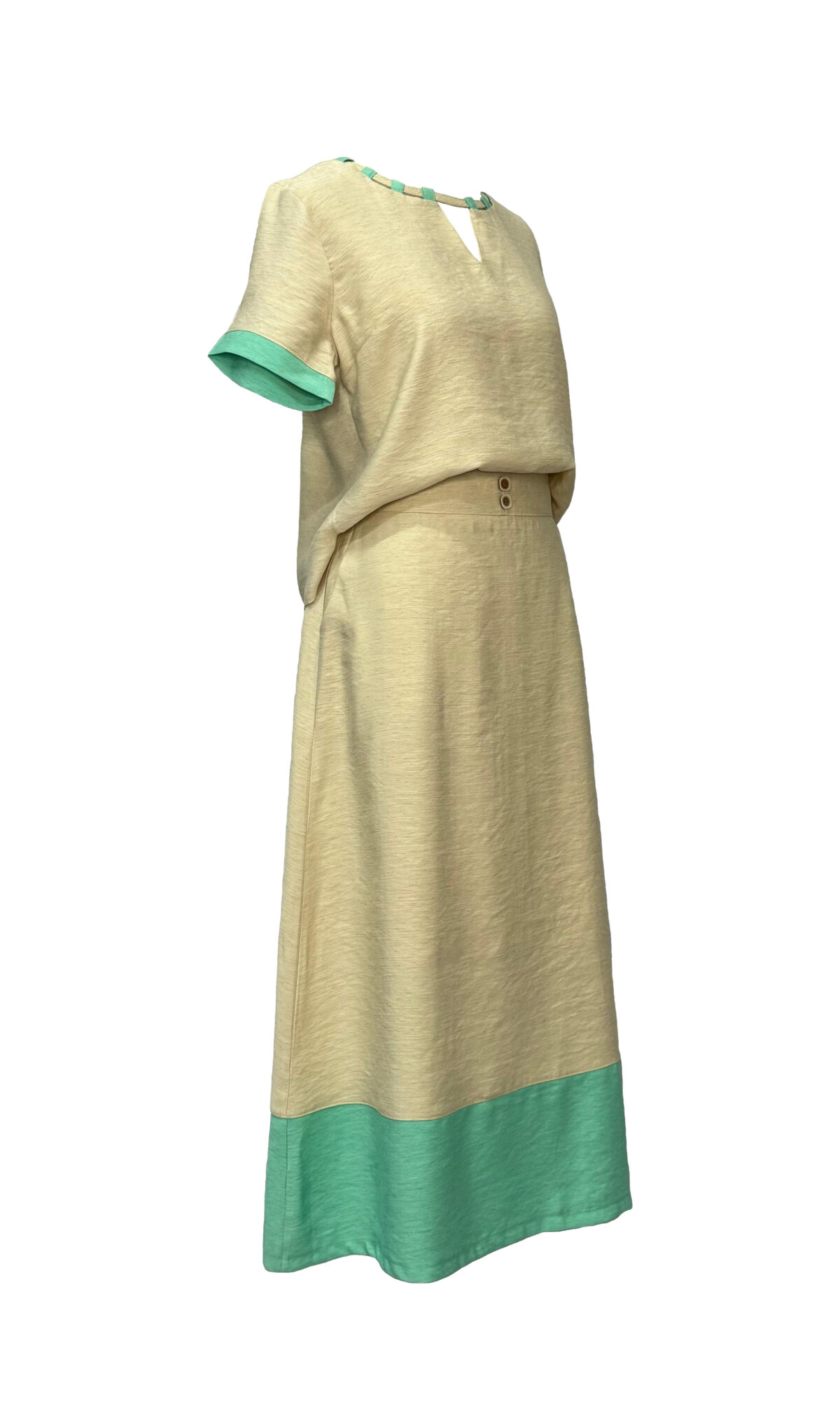 CONJUNTO COM SAIA ALFAIATARIA LINHO VERDE/AREIA - Imagem 3