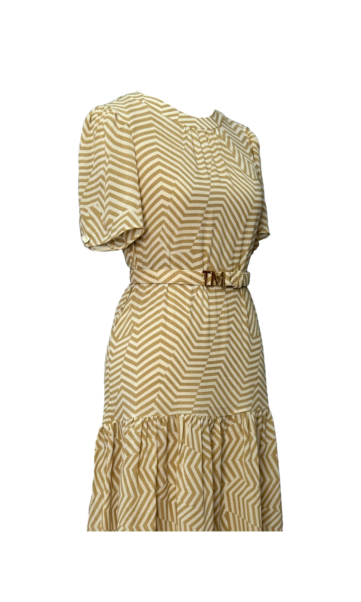 VESTIDO MIDI COM SAIA FRANZIDA - BEGE - Imagem 4
