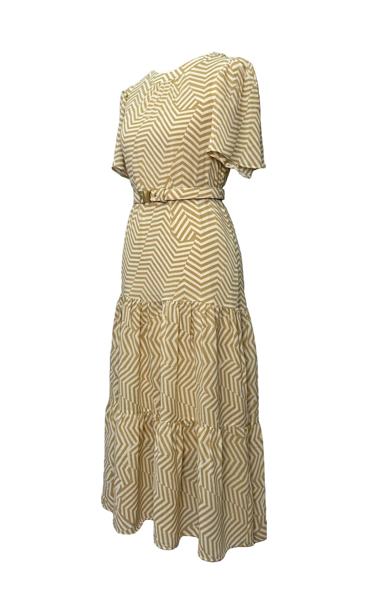 VESTIDO MIDI COM SAIA FRANZIDA - BEGE - Imagem 2