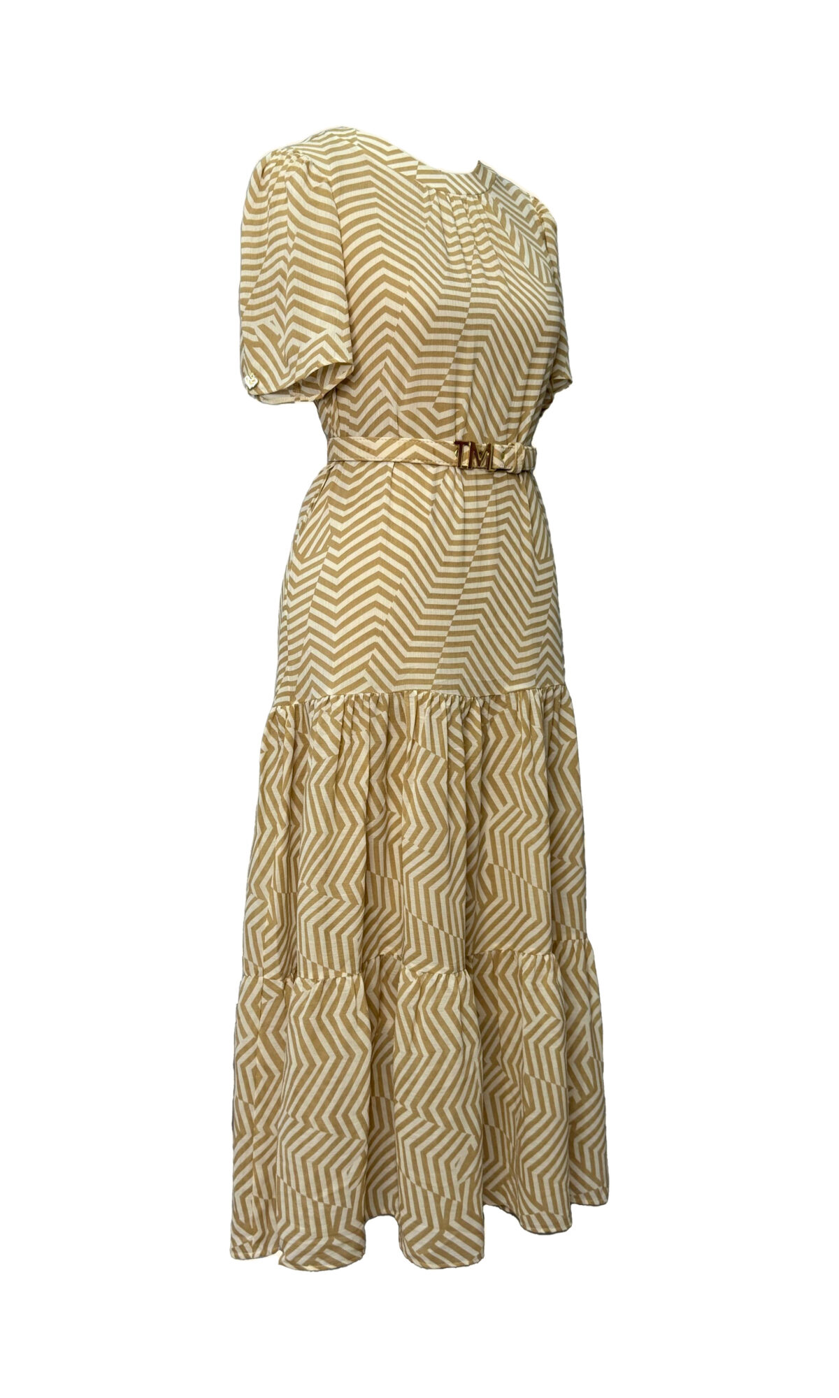 VESTIDO MIDI COM SAIA FRANZIDA - BEGE - Imagem 3